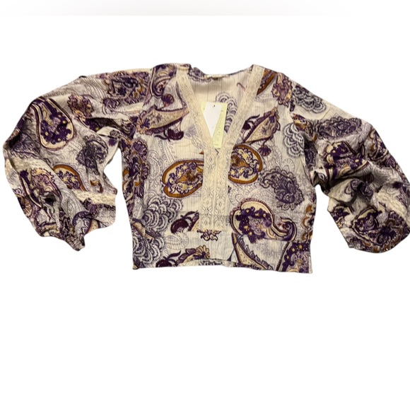 Band of Gypsies V-neck Crop Blouse Puff and Bell Sleeves BOHO Multiple sizes S-L - Picture 7 of 7